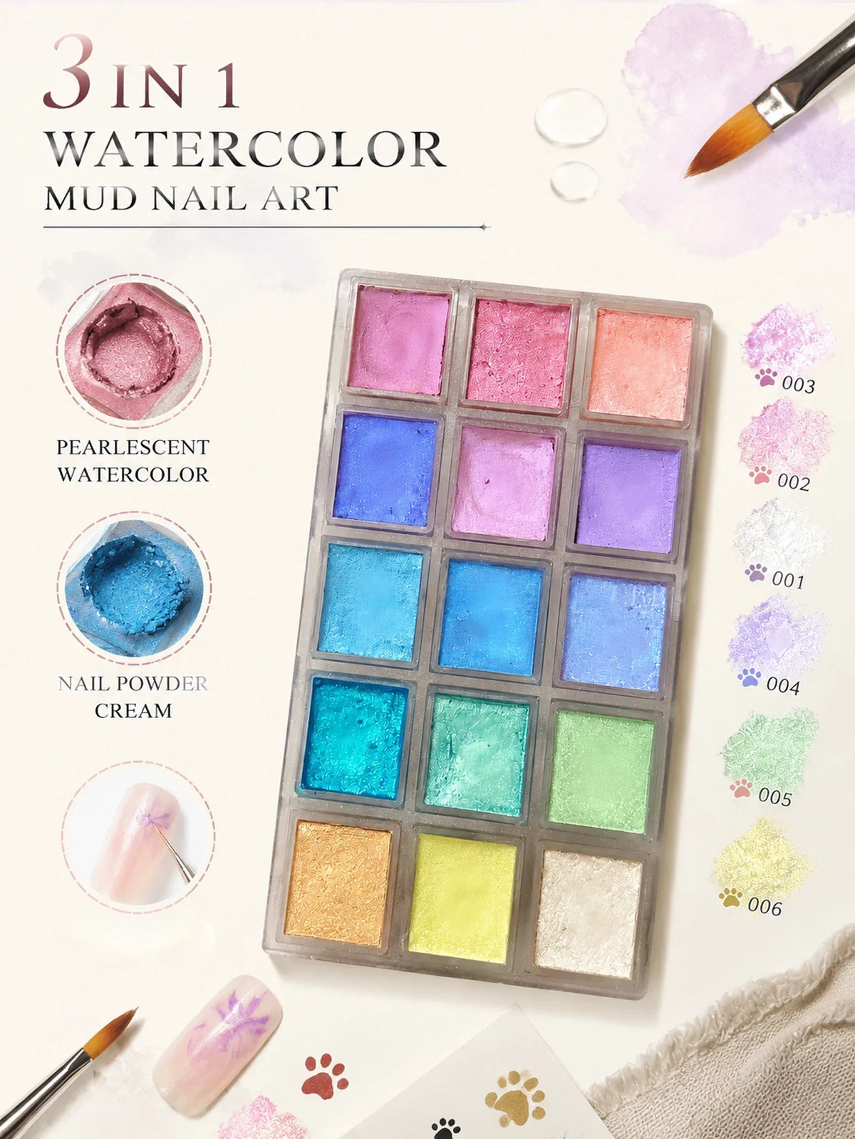15-Color Nail Art Pearlescent Clay Gradient Palette | Qme Nail Art Palette Qme