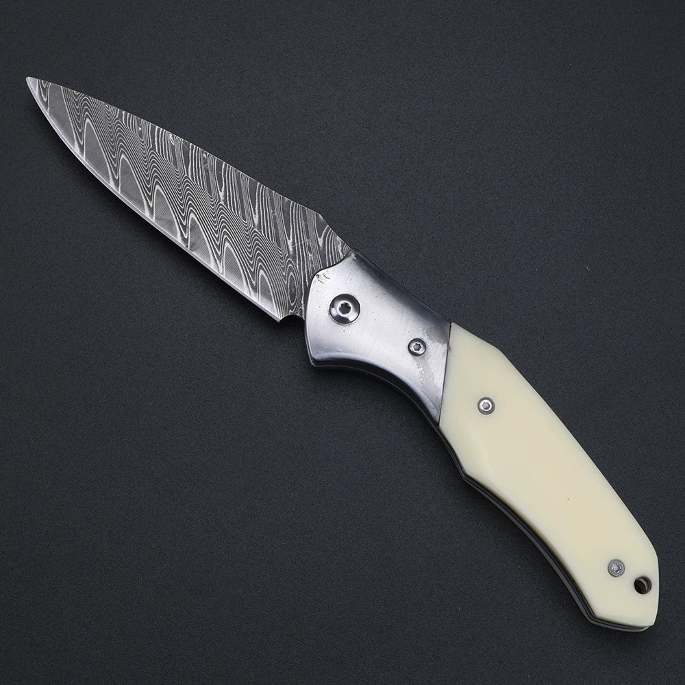 XUANFENG Damascus VG10 Folding Knife – Camping & Outdoor Damascus Folding Knife Qst
