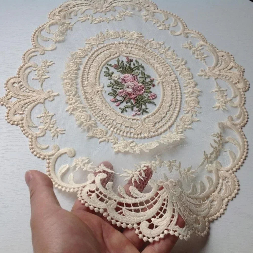 European Oval Lace Embroidered Table Coaster Mat 31x43cm Table Coaster Mat Qme