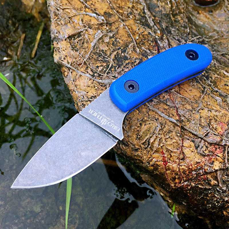Z.QIAN F015 D2 Steel Fixed Blade Bushcraft Knife – Full Tang Fixed Blade Knife Qst Blue