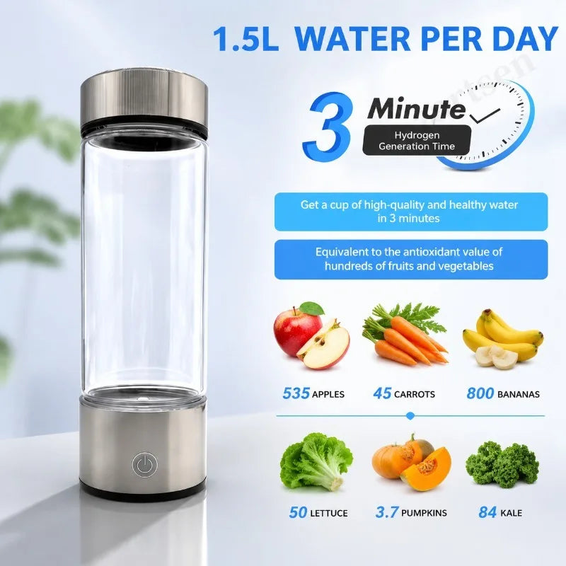 ZARTSEN Hydrogen-Rich Water Generator Bottle – USB Titanium Hydrogen Water Bottle Qst