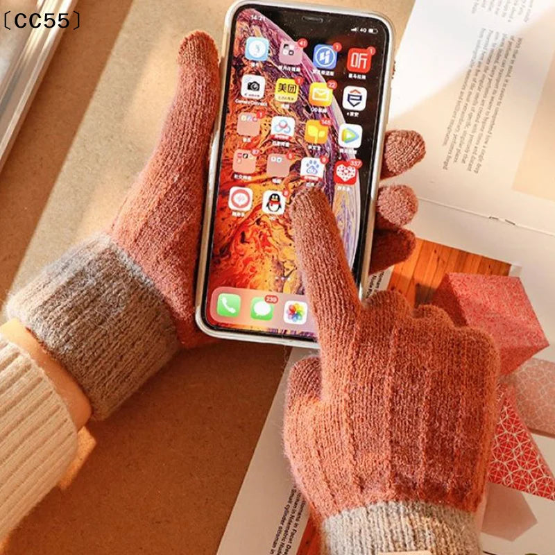 Women's Thick Plush Knitted Touchscreen Winter Gloves Winter Knitted Gloves Qst