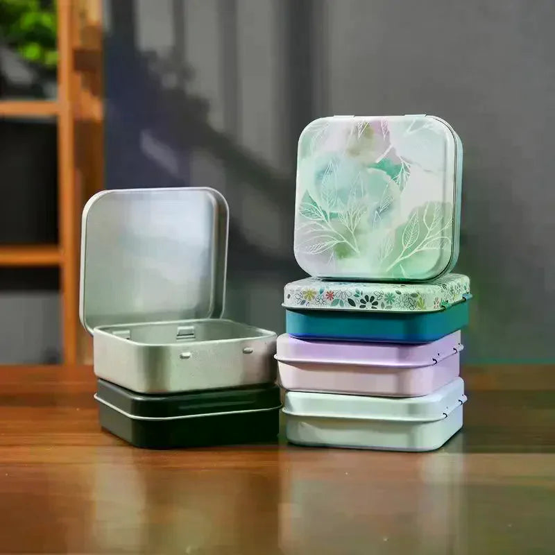 Square Flip Tin Box – Portable Jewelry & Small Item Organizer Portable Storage Tin Qme