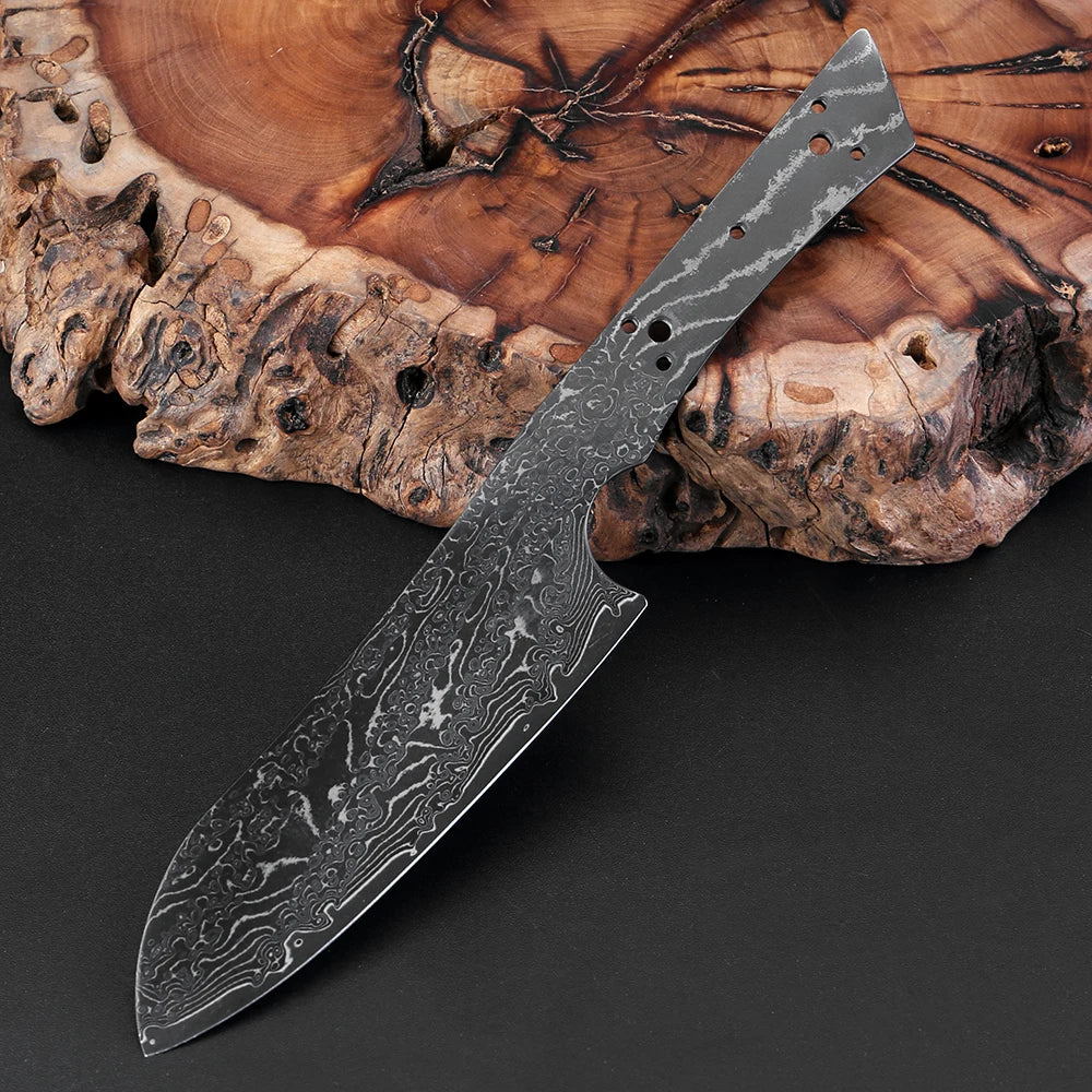Damascus Steel Santoku Knife Blank – Full Tang DIY Knife Making Knife Blank Qst