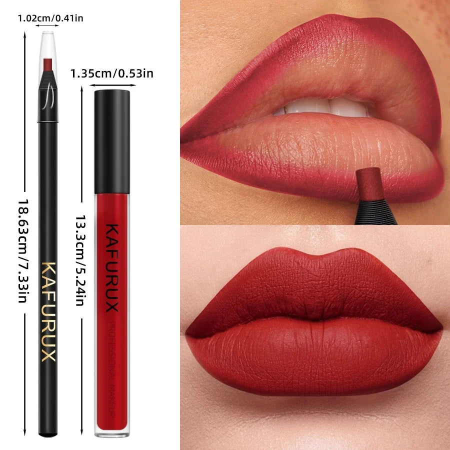 Matte Glaze Liquid Lipstick & Lip Liner Pen | Korean Makeup Liquid Lipstick Set Qme