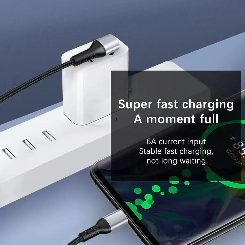 6A 90° Elbow USB-C Fast Charging Cable | Braided Short Cord USB-C Charging Cable Qme