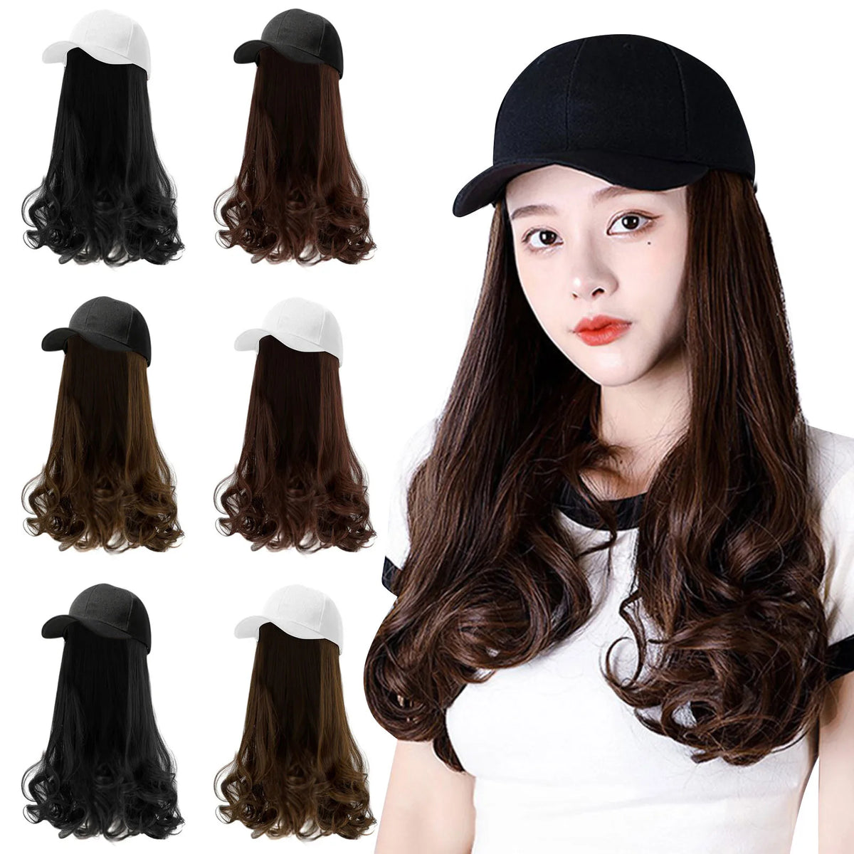 Baseball Cap with Long Curly Hair Extensions – Adjustable Wig Hat Wig Baseball Cap Qme