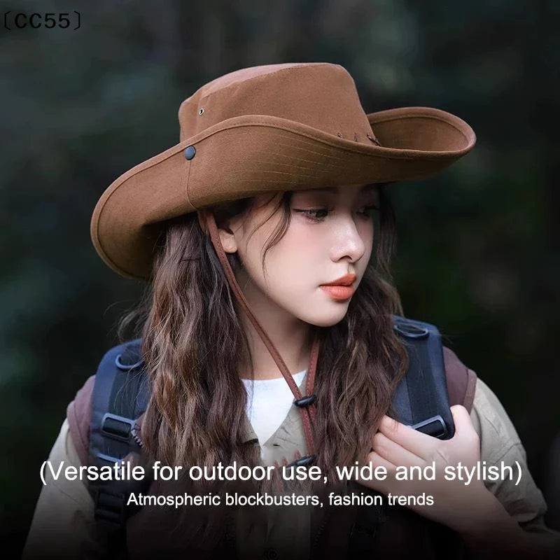 Breathable Cotton Cowboy Hat – Wide Brim Adjustable Sun Cap Wide Brim Hat Qst