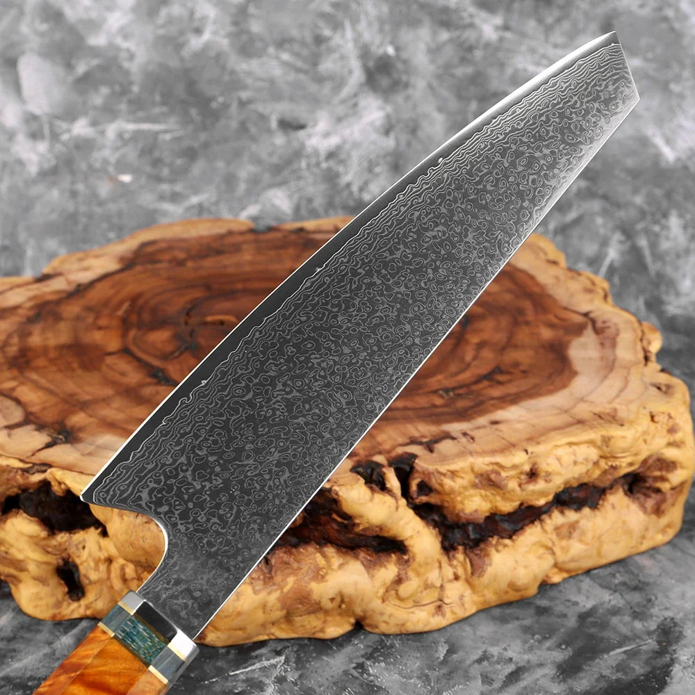 8" Kiritsuke Damascus Steel Chef Knife – Resin Wood Handle Damascus Chef Knife Qst