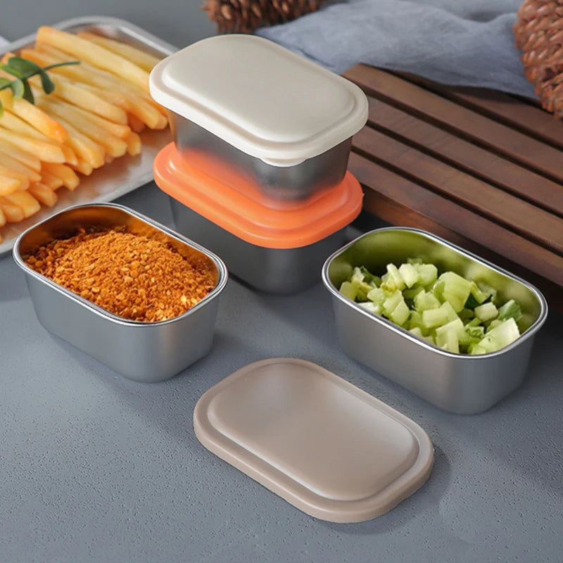 Leak-Proof 304 Stainless Steel Sauce Cup with Silicone Lid Condiment Container Qst