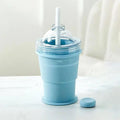 Foldable Ice Ball Cup with Built-In Straw | Food-Grade Silicone Foldable Silicone Cup Qme one size Blue