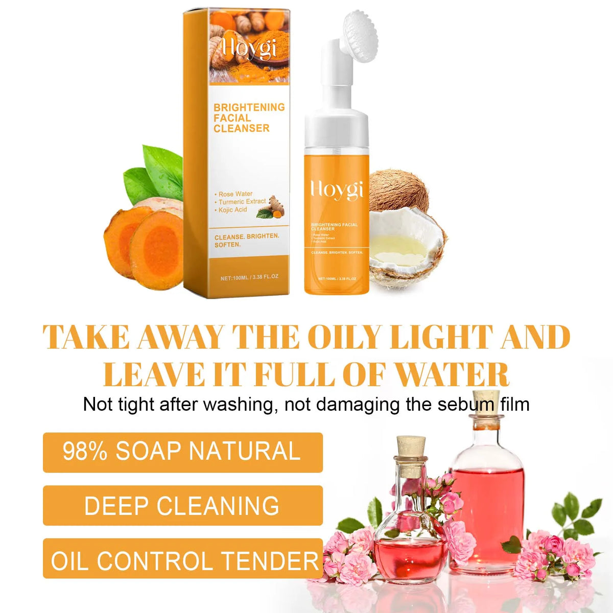 Turmeric & Kojic Acid Deep Cleansing Foam | Brightening Cleanser Facial Cleanser Qme