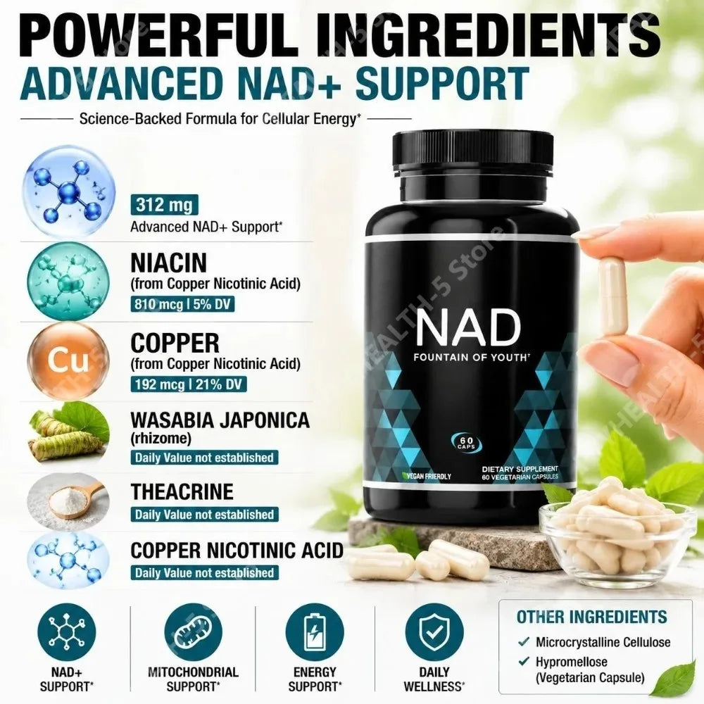 NAD+ Capsules with Niacin & Copper – Vegan, 60 Count Dietary Supplement Qst
