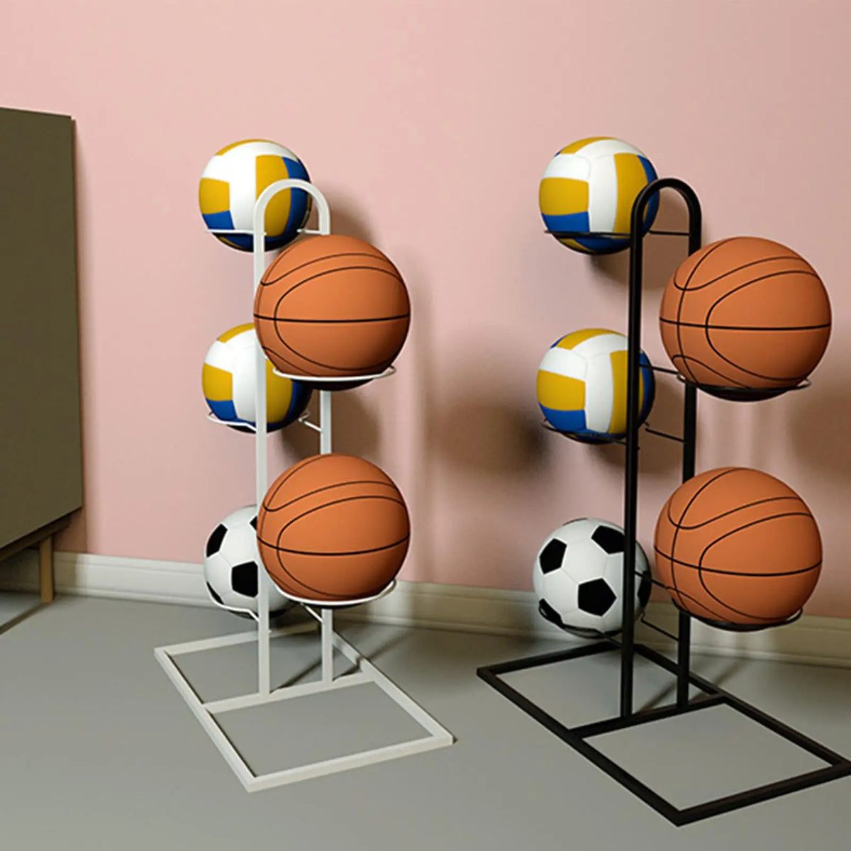Bamboo Multi-Layer Ball Rack – Basketball & Football Stand Ball Storage Rack Qme