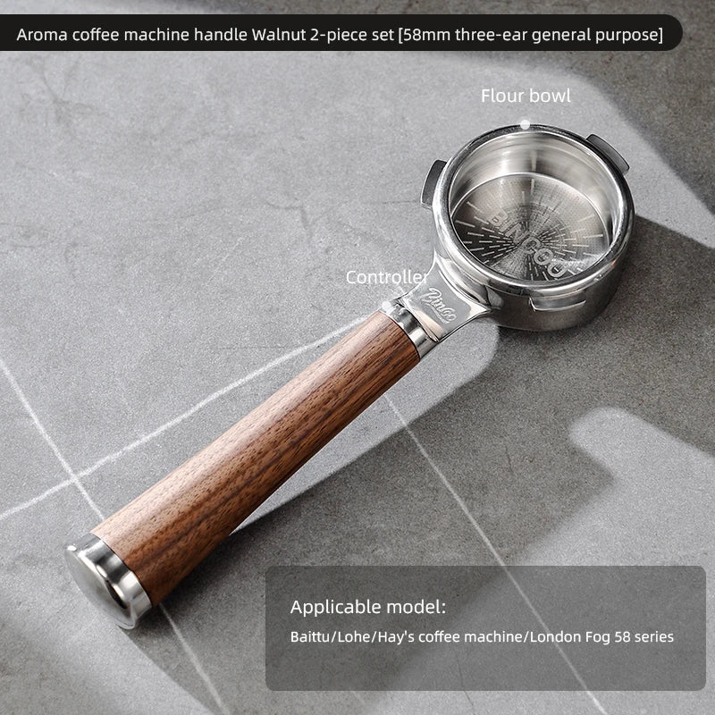 Bincoo 58mm Walnut Bottomless Portafilter for Espresso Bottomless Portafilter Qst Walnut 58mm 2pc setC