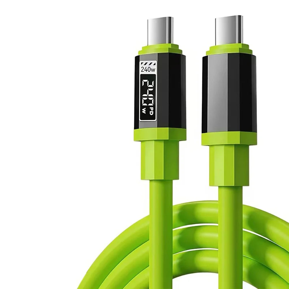 240W USB-C Fast Charging Cable 0.3M–2M | Type-C Charger USB-C Charging Cable Qme Green C to C 1m