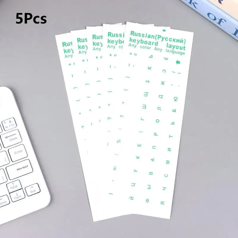 Russian Keyboard Stickers – Waterproof PVC Labels, 5-Sheet Set Keyboard Stickers Qme Clear green