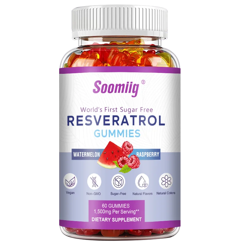 Soomiig Resveratrol Gummies 1500mg – Antioxidant & Skin Support Resveratrol Supplement Qst 60 count-1 bottle