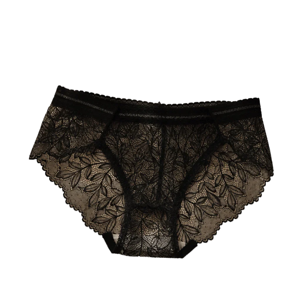 Women's Mesh Lace Briefs – Breathable Low Waist Panties Lace Briefs Qme Black One Size 1pc