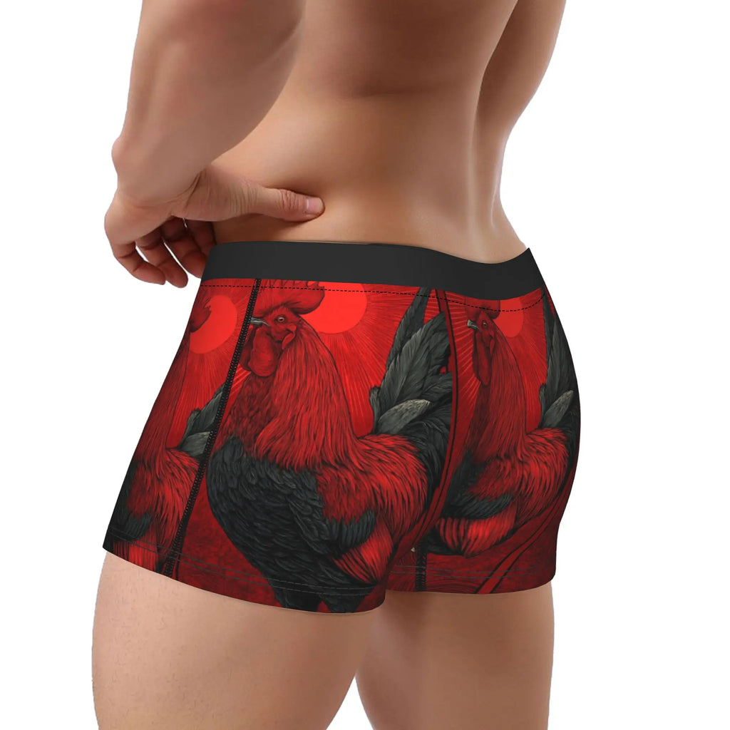 Men's Rooster Vintage Print Boxer Trunks – Soft Stretch Briefs Men's Boxer Trunks Qst