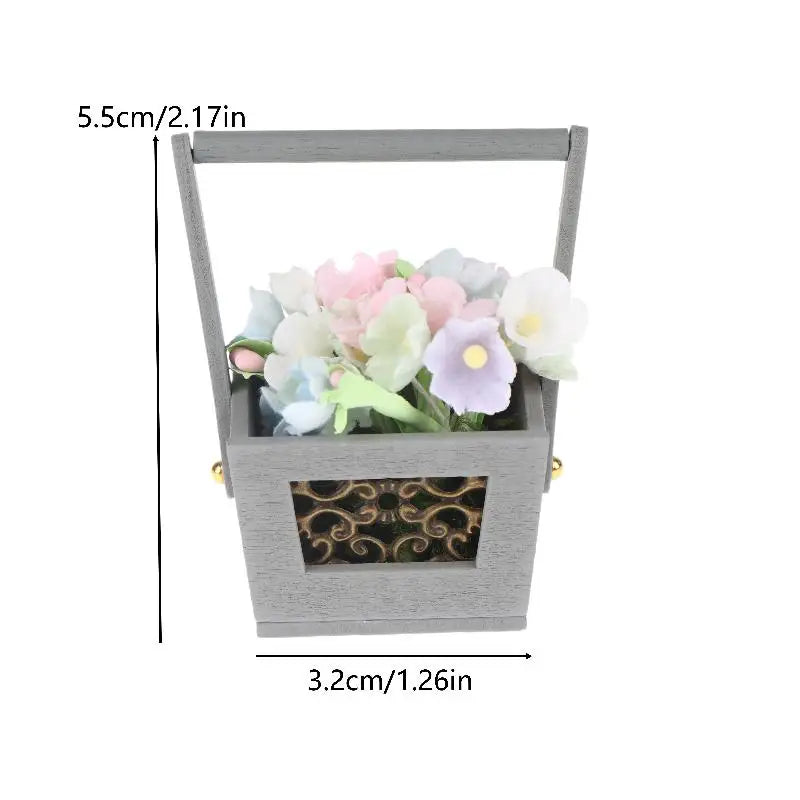 Miniature Flower Basket Artificial Flowers Resin Decor Prop Miniature Decor Prop Qme A1