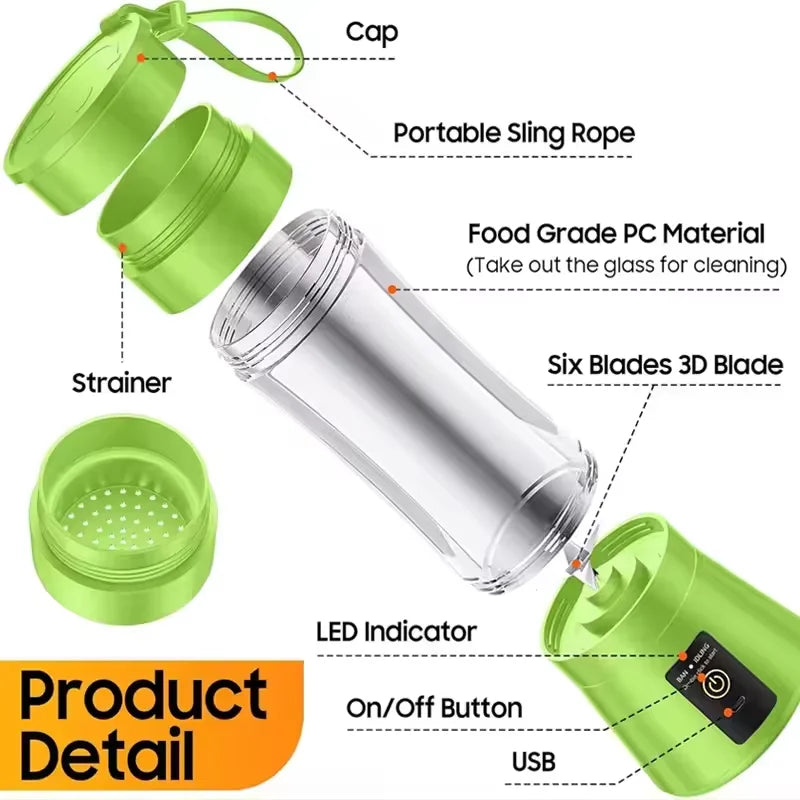 Portable USB Electric Glass Blender Smoothie Juicer Cup Portable Blender Cup Qst