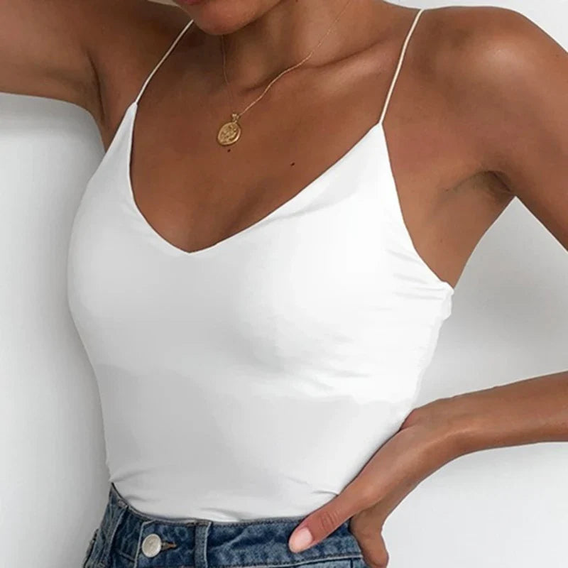 Women's Solid Cami Tank Top – Sleeveless V-Neck Camisole Women's Cami Tank Top Qme