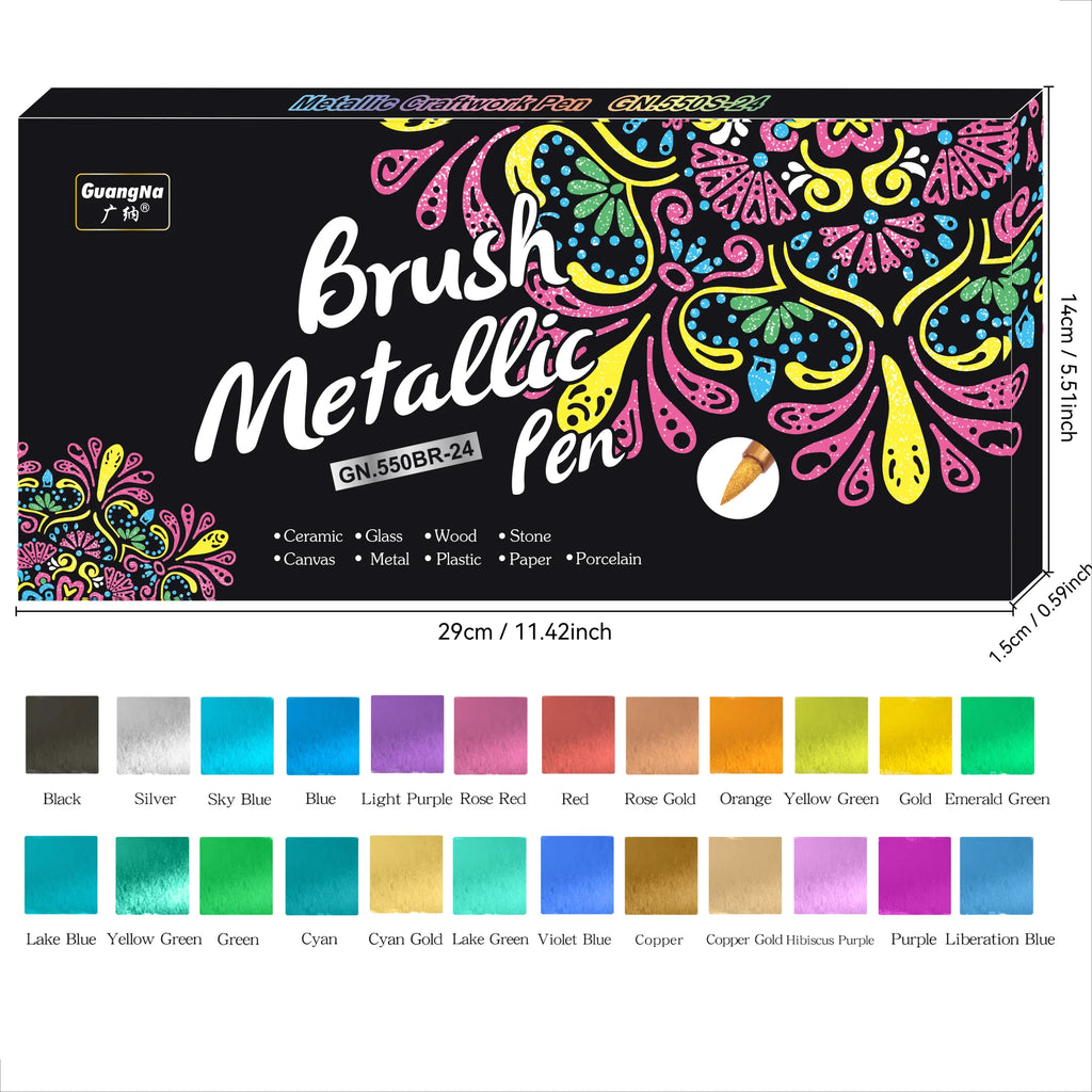 24 Colors Metallic Marker Pens – Waterproof Permanent Paint Pens Metallic Paint Markers Qme