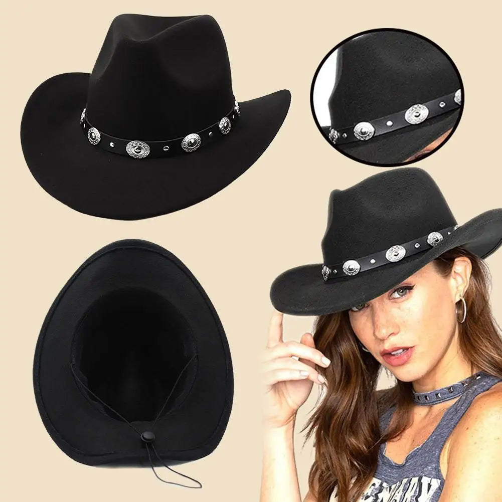Black Western Cowboy Roll Up Brim Hat Belt | Classic Style Western Hat Belt Qme