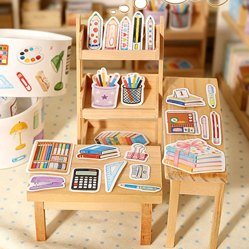 Watercolor Cartoon Washi Tape – Multi-Pattern Campus Stationery Decorative Washi Tape Qme