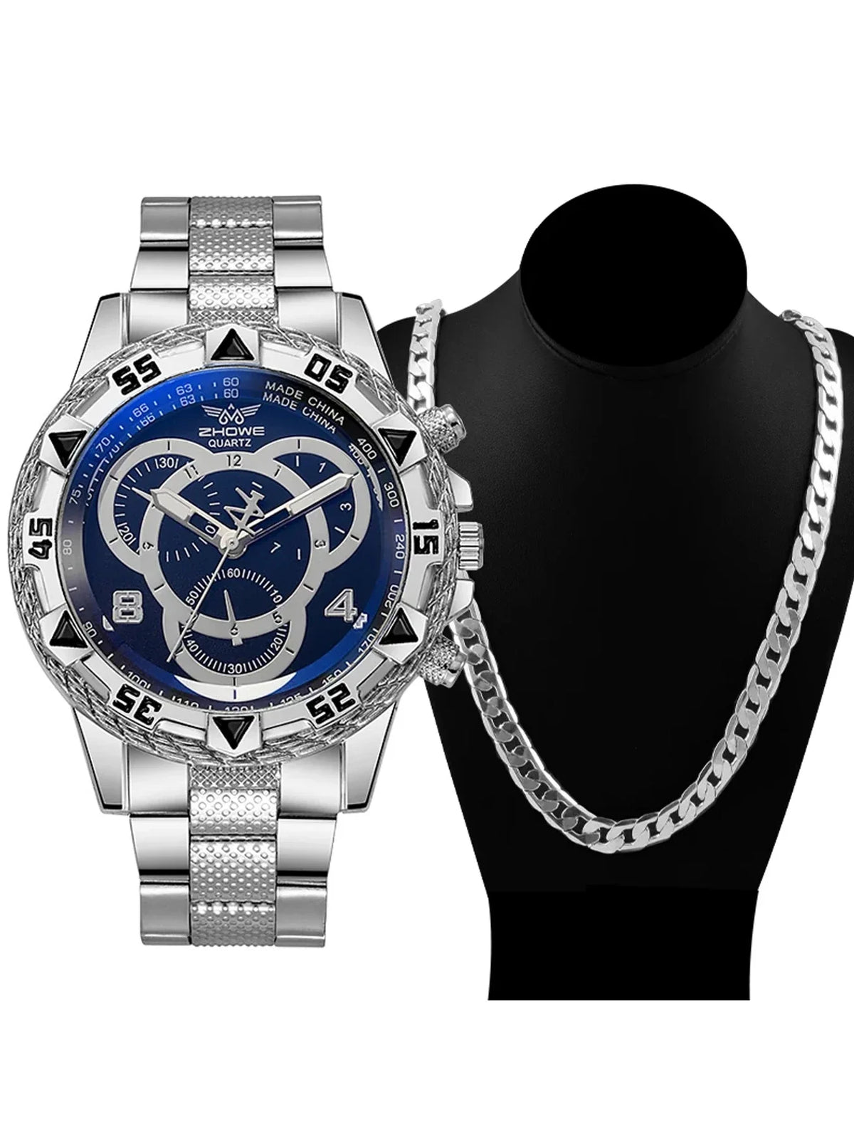 Men's Large Dial Quartz Watch – Blue Light Silicone Strap Men's Quartz Watch Qme Coffee