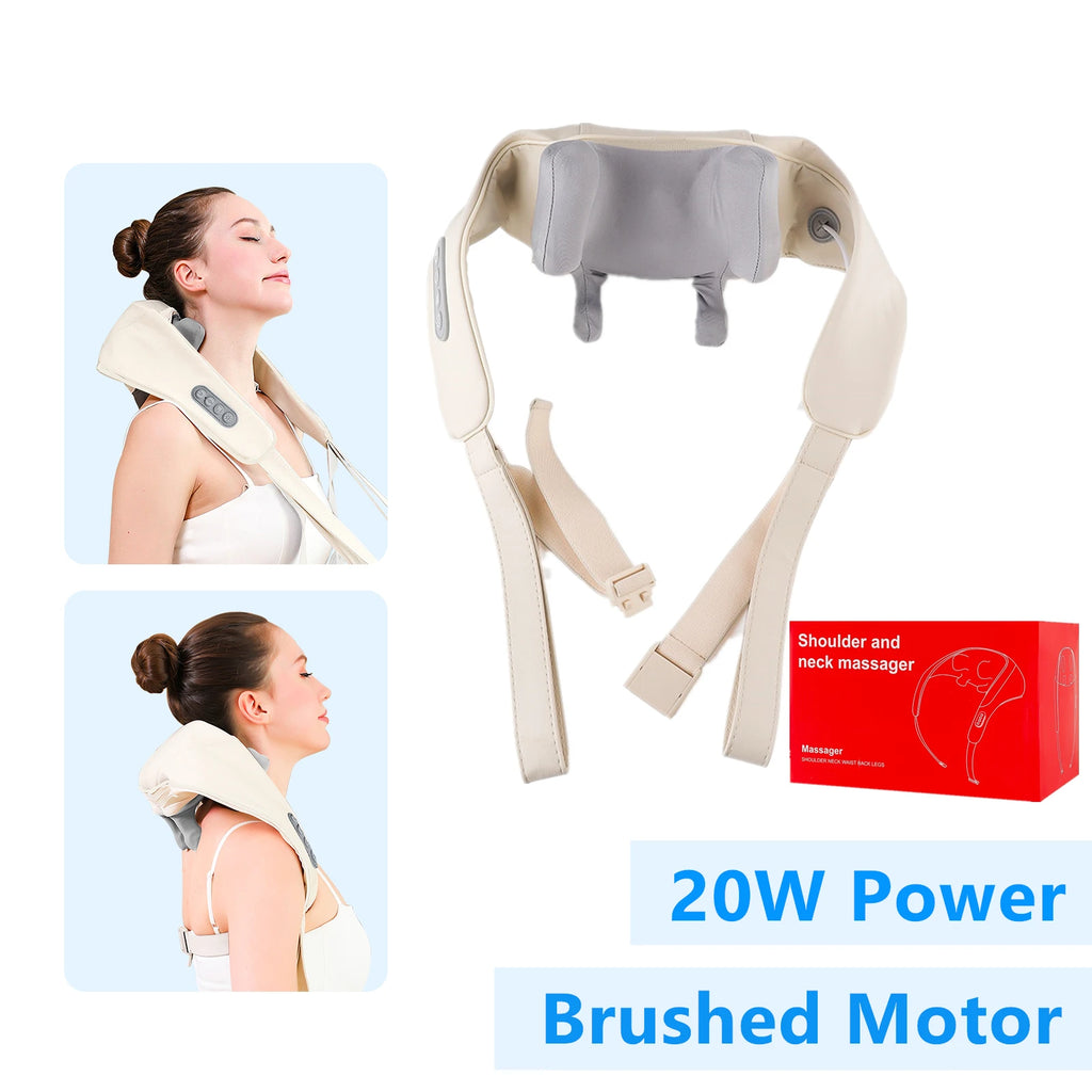 Foreverlily 26W Brushless Neck & Shoulder Kneading Massage Shawl Neck Shoulder Massager Qst 20W-White