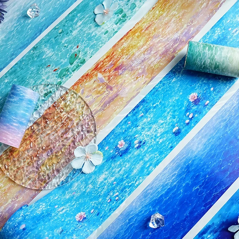 Water Wave Washi Tape | Ocean Sparkle Junk Journal Roll Decorative Washi Tape Qme