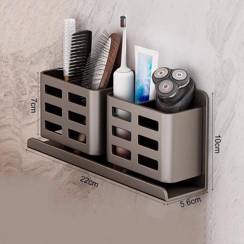 Wall-Mounted Bathroom Organizer Rack – Aluminum Storage Shelf Bathroom Storage Rack Qst Gray L