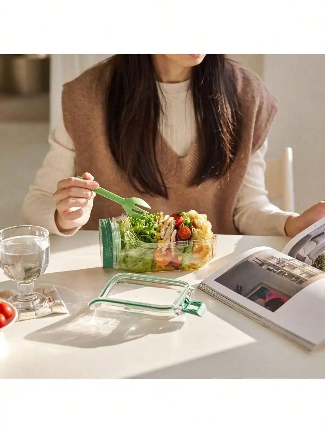 Leak-Proof Salad Box Side Opening Portable Layered Container Food Storage Container Qme