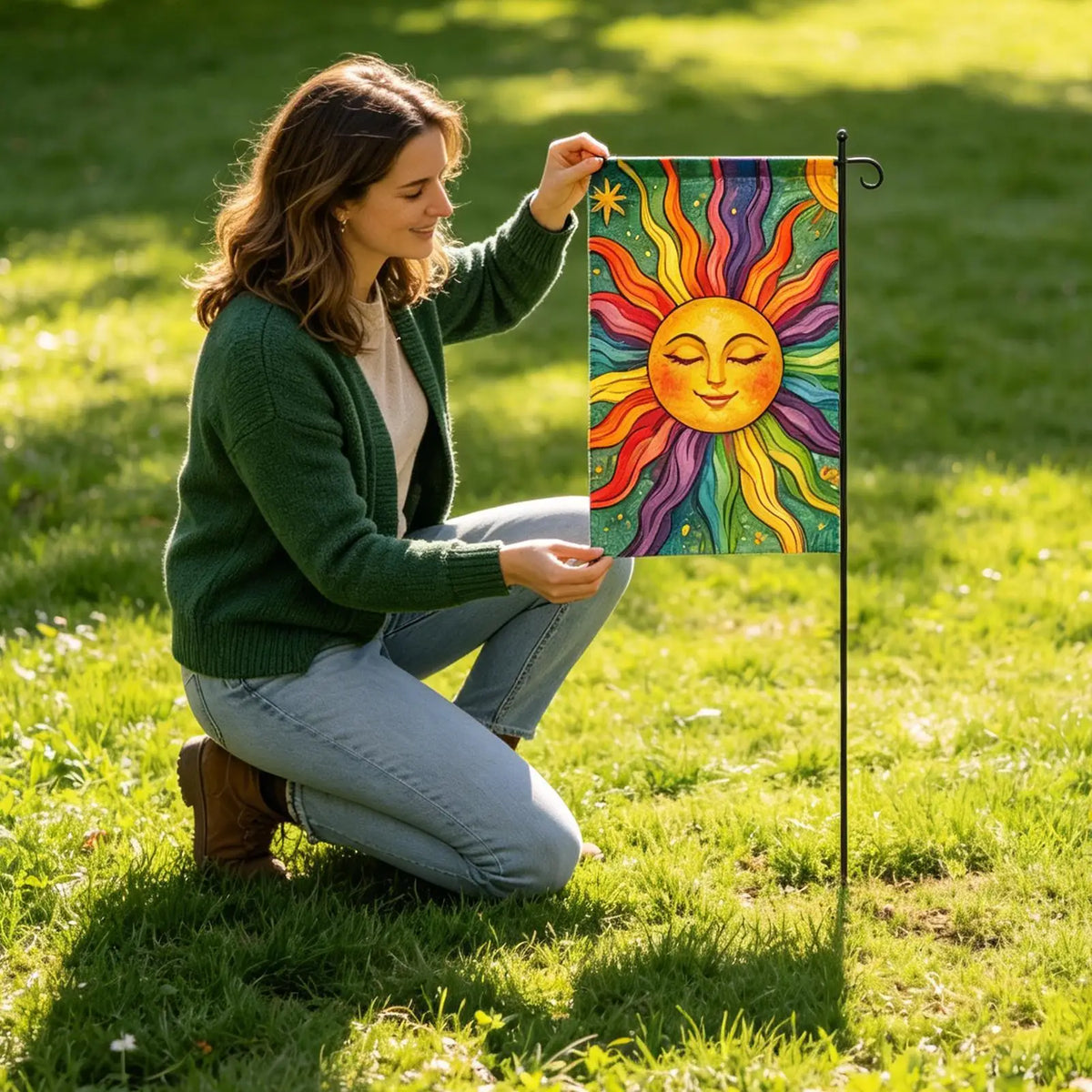 Sun Face Garden Flag 12x18" Double Sided Summer Outdoor Banner Garden Flag Qme