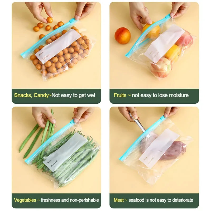 Thickened Sliding Lock Freezer Bags, Food-Grade PE – 10 Pack Food Storage Bags Qme