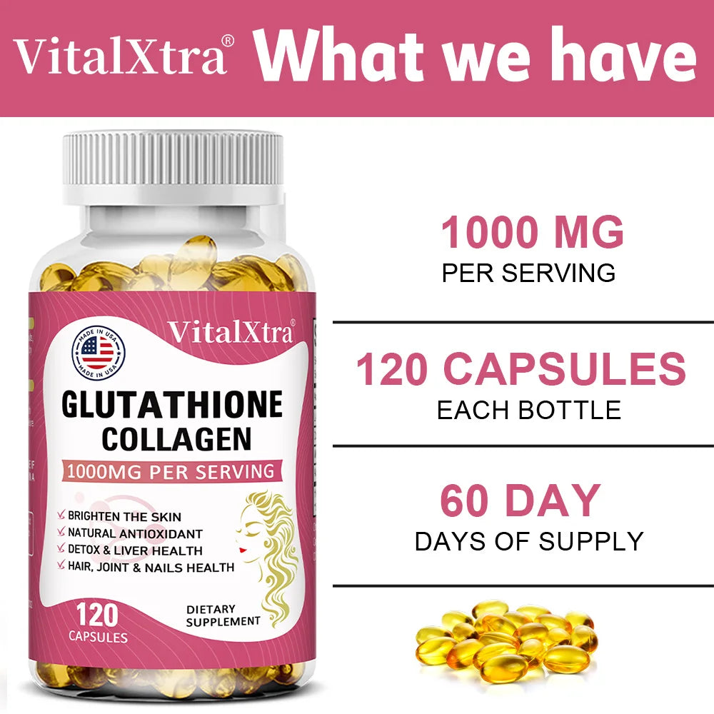 Glutathione & Collagen Supplement – 120 Capsules | SOOMIIG Dietary Supplement Qst