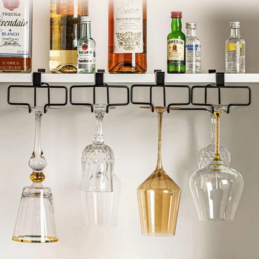Hanging Wine Glass Rack – No-Drill Iron Stemware Organizer Wine Glass Rack Qme