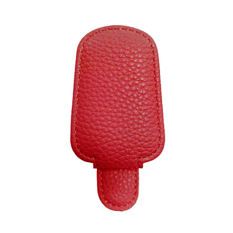 PU Leather Car Sun Visor Sunglasses Clip – Magnetic Card Holder Car Visor Organizer Qme Red