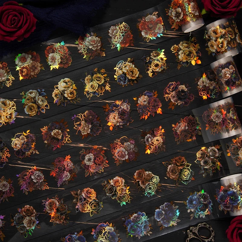 Gothic Floral PET Tape Roll – Scrapbooking & DIY Journal Decorative Craft Tape Qme