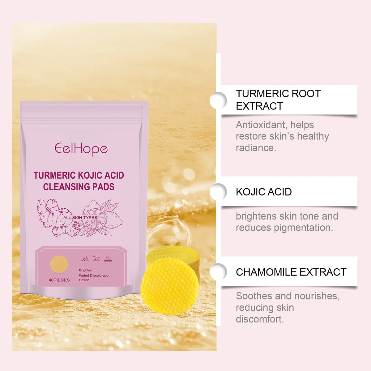 Turmeric Kojic Acid Exfoliating Cleansing Pads – Brightening Face Exfoliating Cleansing Pads Qst