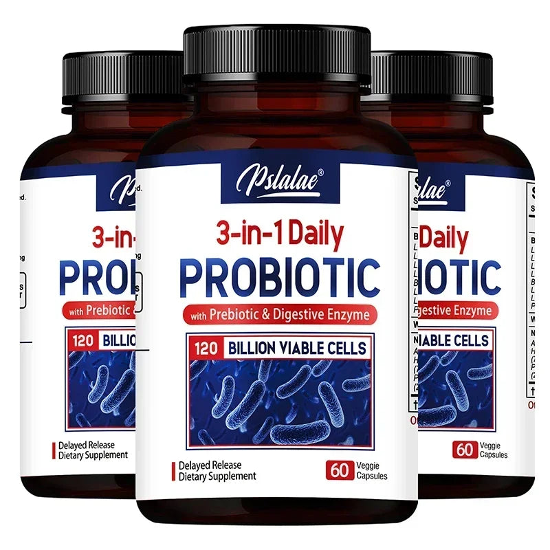 Probiotics Prebiotics & Digestive Enzymes – 120B CFU 32 Strains Probiotic Supplement Qst 60 Capsule-3bottles