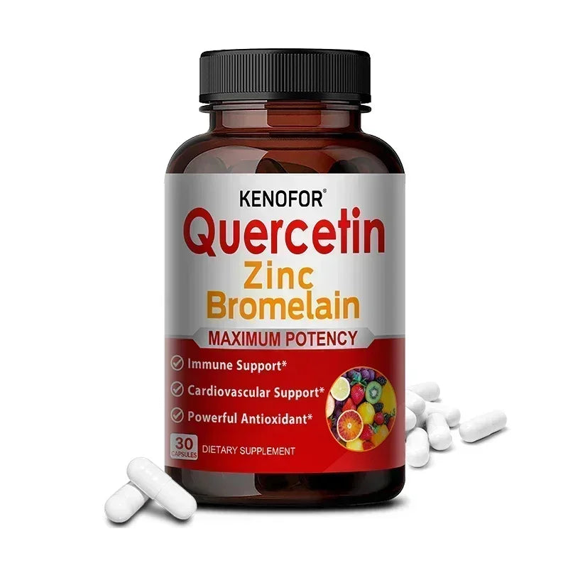 Zinc Quercetin Bromelain Capsules – 6-in-1 Antioxidant Complex Herbal Supplement Capsules Qst 30 count-1 bottle