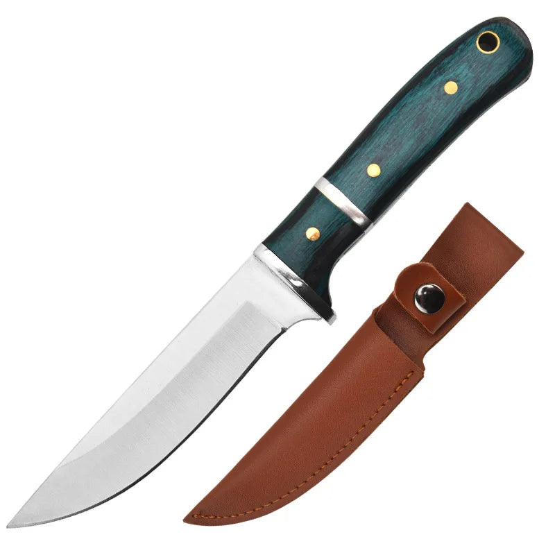 Swayboo Fixed Blade Knife – Stainless Steel Wood Handle BBQ Fixed Blade Knife Qst Green With Case