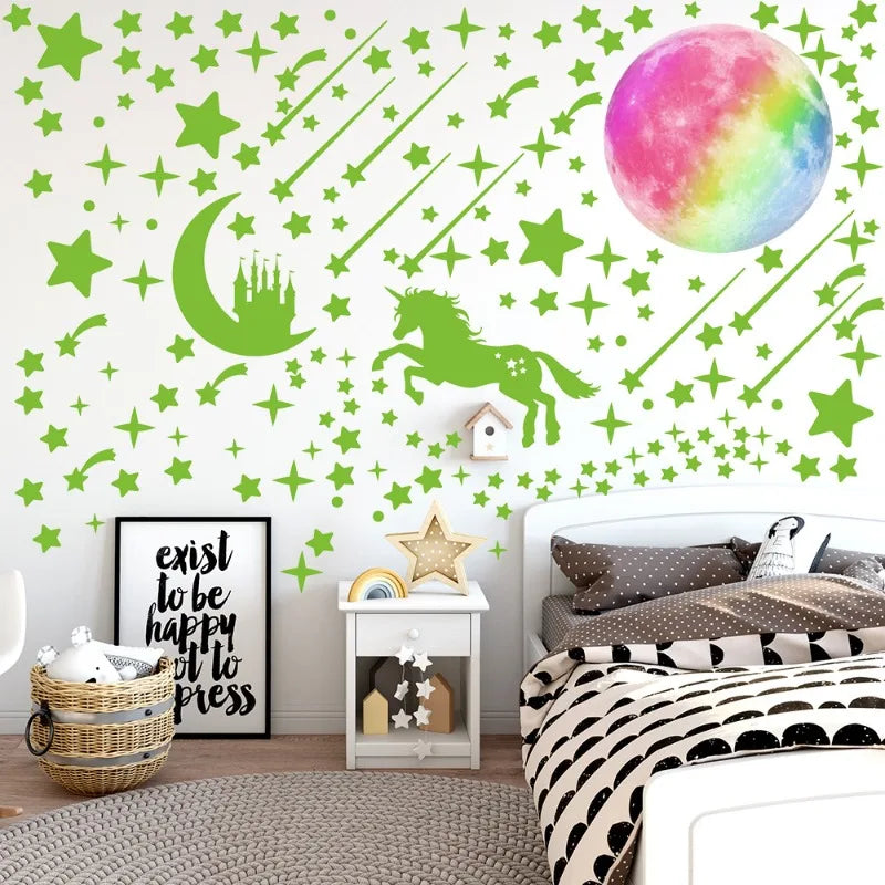Glowing Unicorn Rainbow Castle Wall Sticker | Luminous Decal Wall Sticker Decal Qme