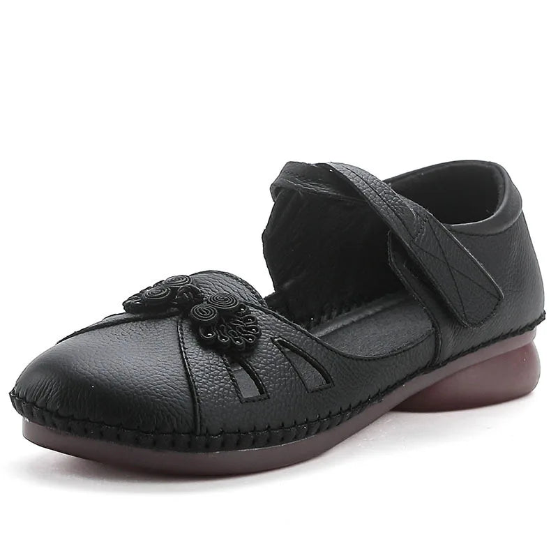 Women's Vintage Roman Flat Sandals – Elegant PU Loafers Flat Sandal Loafers Qst Black CN 38