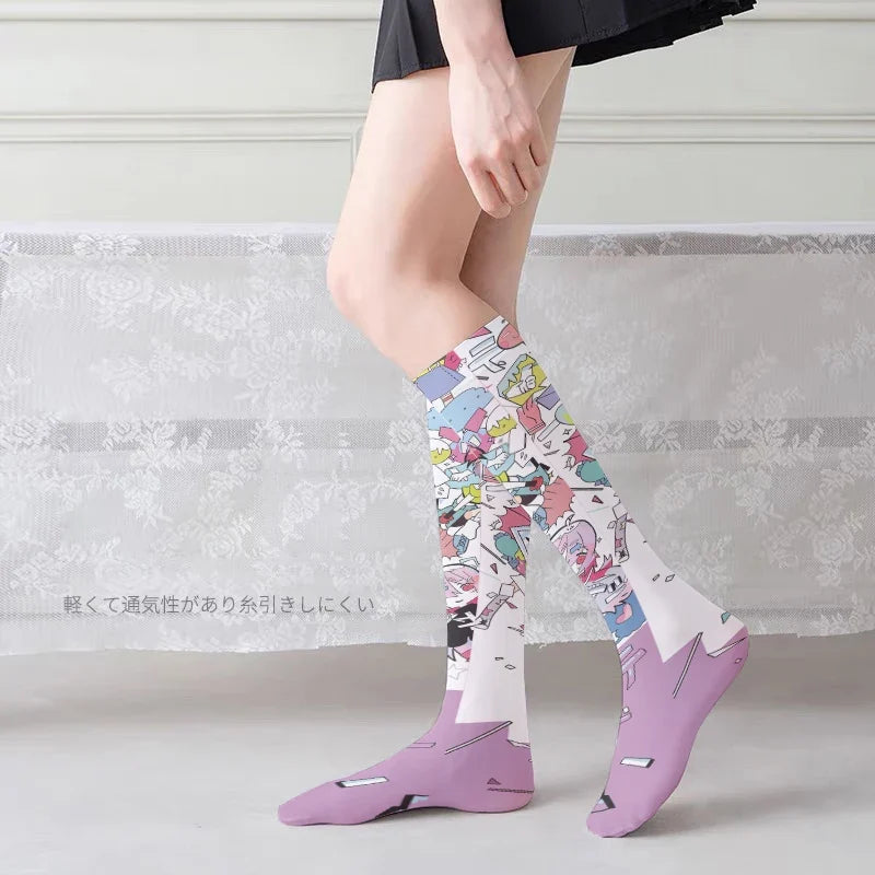 Women's Anime Cartoon Print Mid-Tube Stockings – 6 Colors Printed Calf Stockings Qme