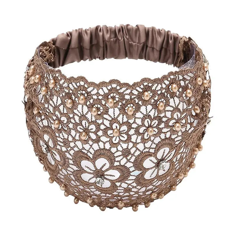 Women's Rhinestone Faux Pearl Hollow Flower Wide Headband Fashion Headband Qst A2