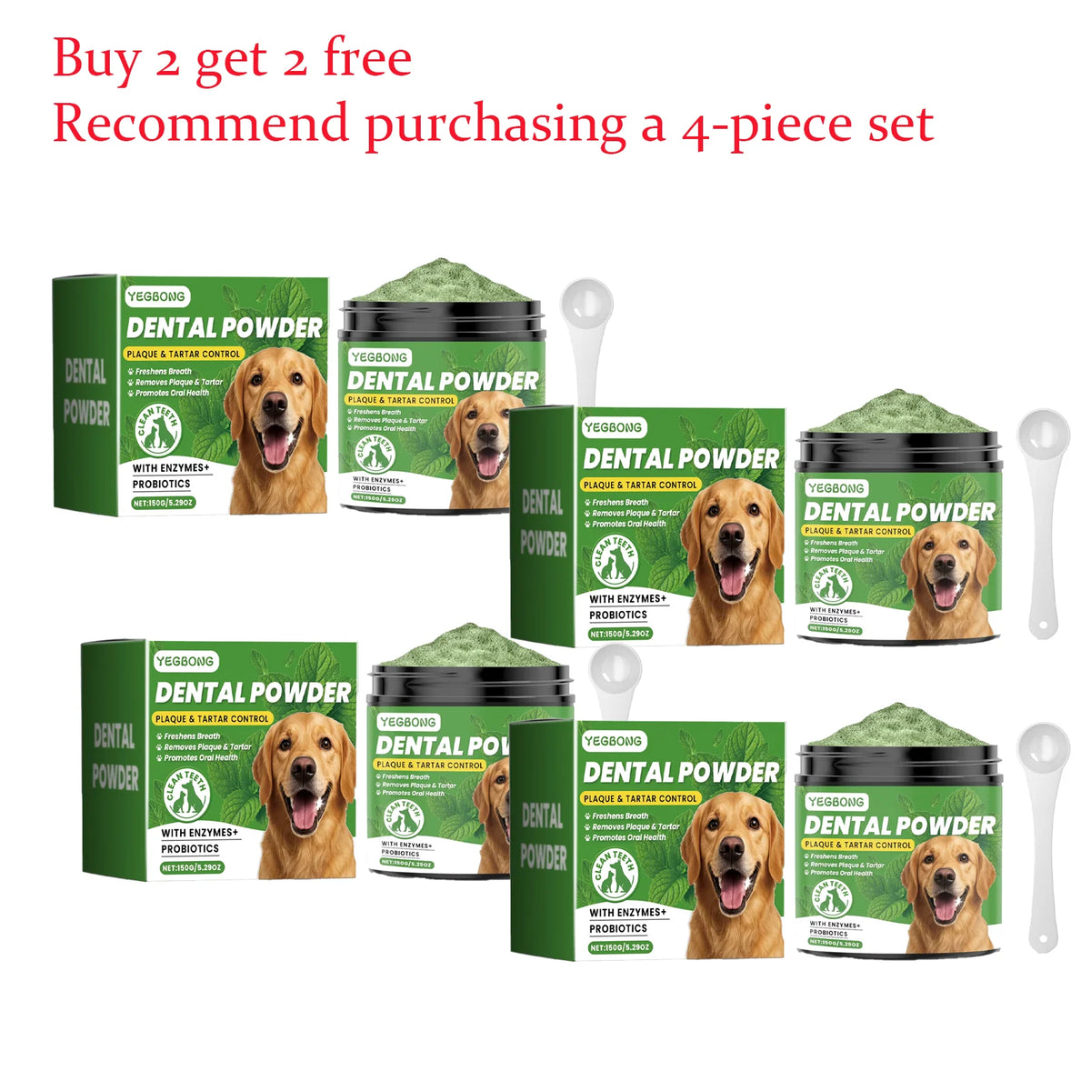 Yegbong Dog Dental Powder 150g – Tartar & Breath Care Pet Dental Powder Qst 150gx4